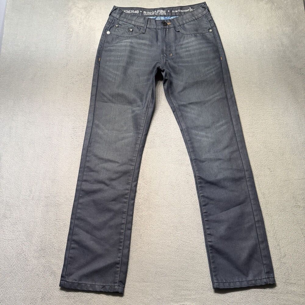 Ring of Fire Mens 31x32 Slim Straight Jeans Blue Dark Wash Denim Pants Casual